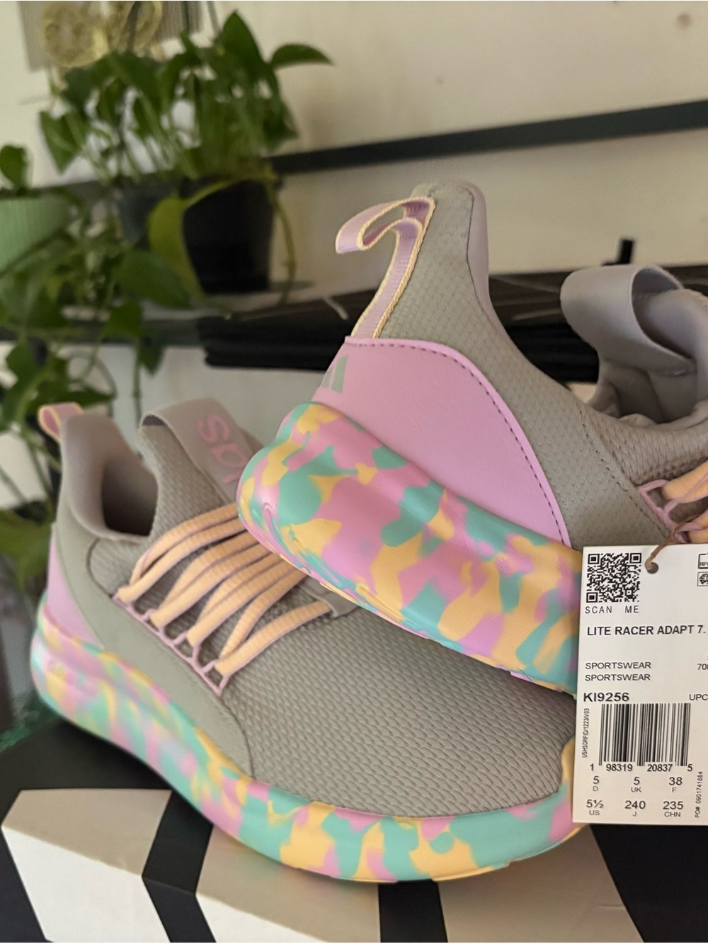 adidas Kids Lite Racer Adapt Sneakers - Gray, Pink, Mint, Yellow